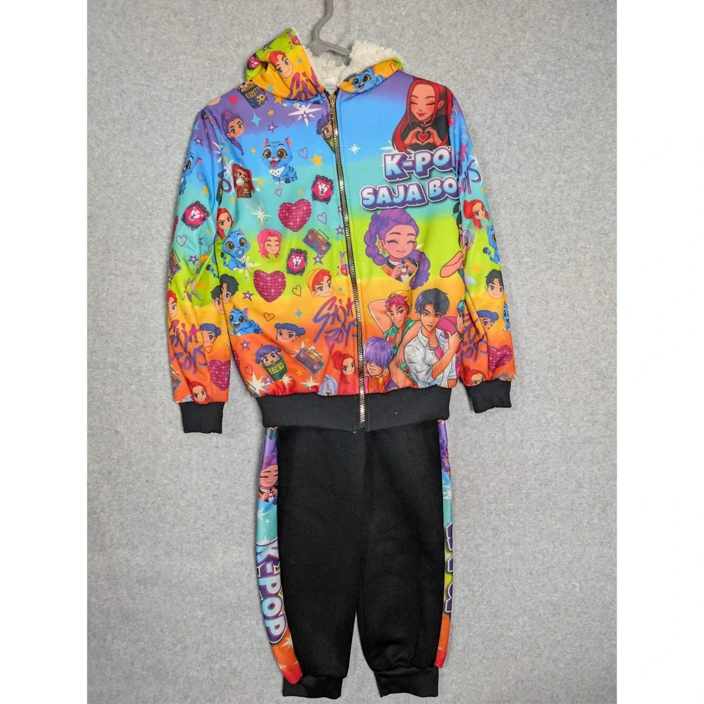 K-Pop Saja Boys Anime Kids Tracksuit Set Hoodie Joggers Multicolor Size Large